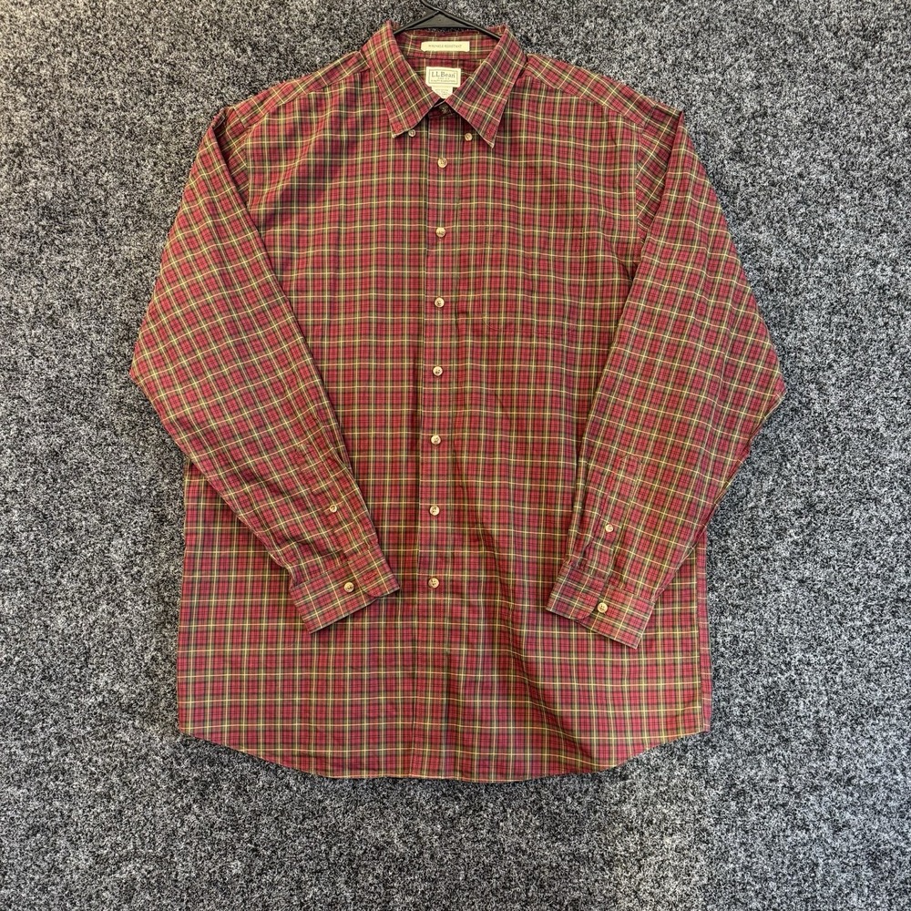 L.L. Bean‎ Long Sleeve Wrinkle Resistant Plaid Button Down Sz XLT 100% Cotton